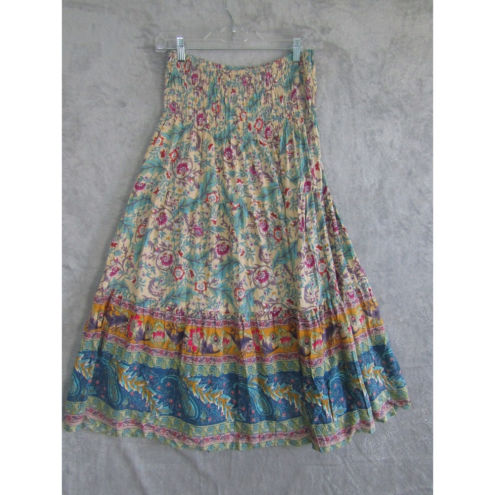 Boho Floral Smocked Waist Maxi Skirt Tiered Bohemian Festival Beach Vacation